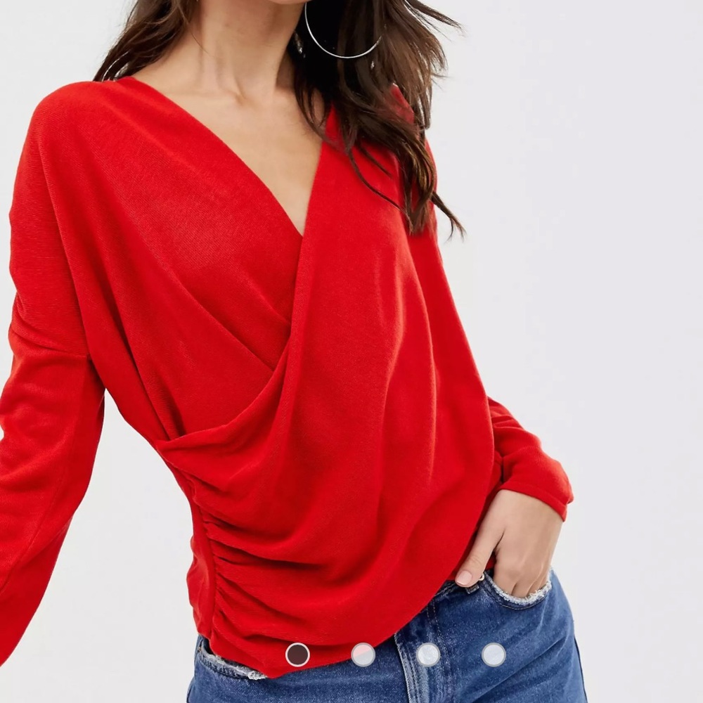 ASOS Drape Wrap Sweater Red
